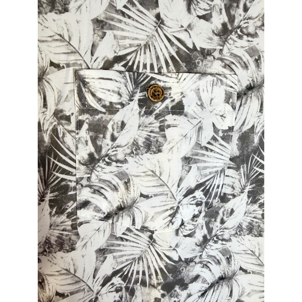 Havana Jim Mens Grey White Tropical Palm Leaf Print Button Front Shirt sz Medium - Picture 5 of 11